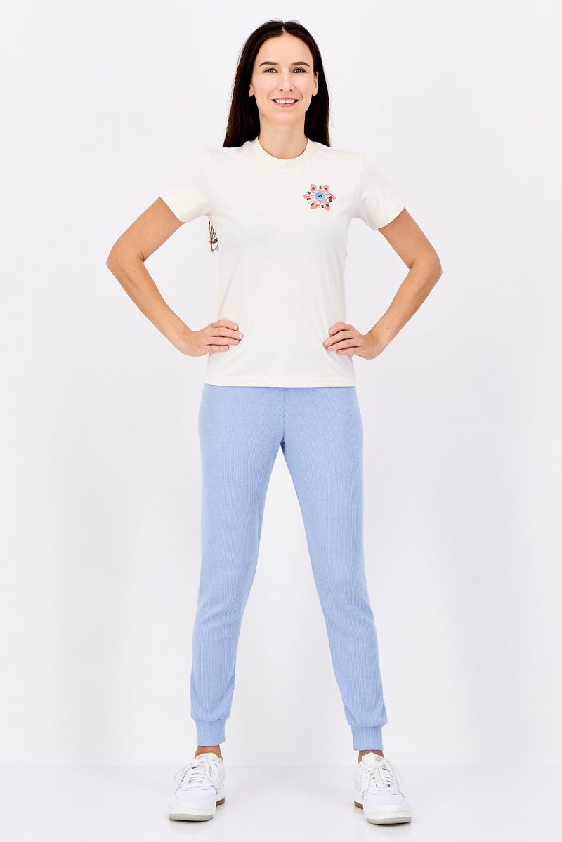 Adidas Women Sportswear Fit Short Sleeve Outdoor T-Shirt, Cream - Image 4